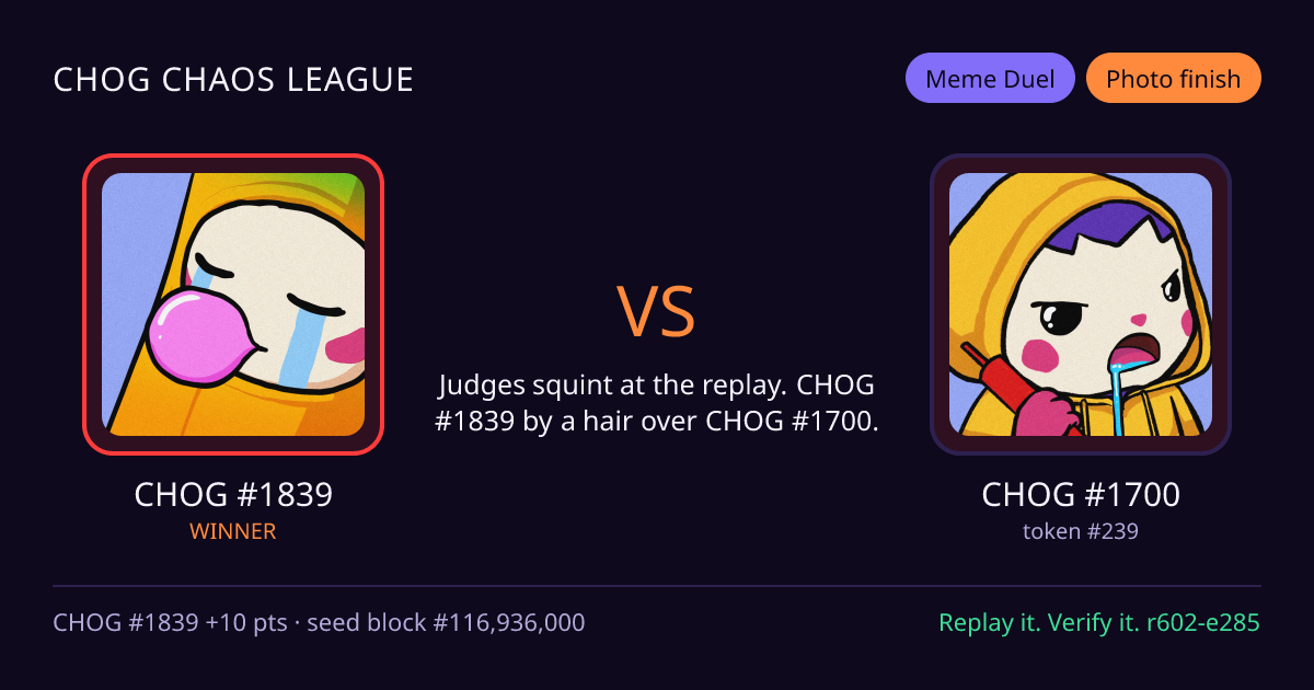 Highlight card: CHOG #1839 versus CHOG #1700