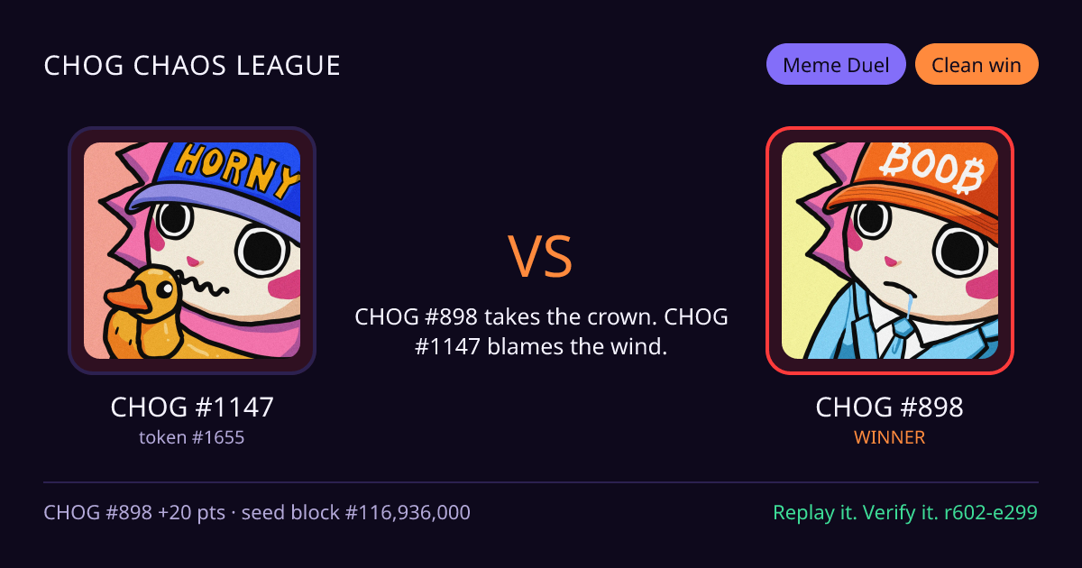 Highlight card: CHOG #1147 versus CHOG #898