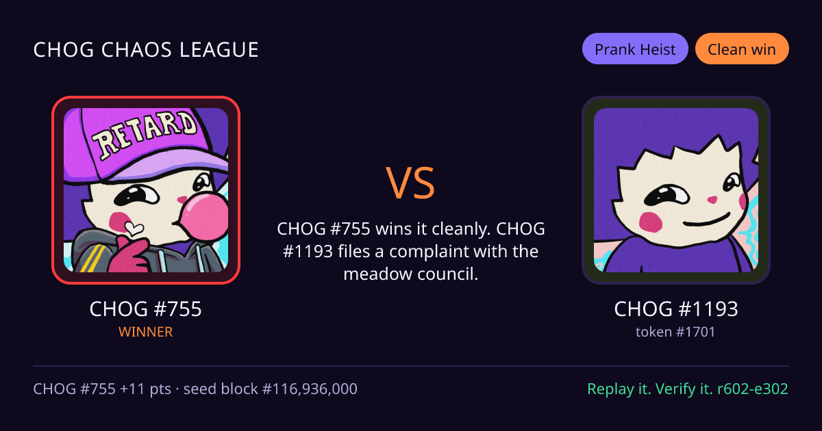 Highlight card: CHOG #755 versus CHOG #1193