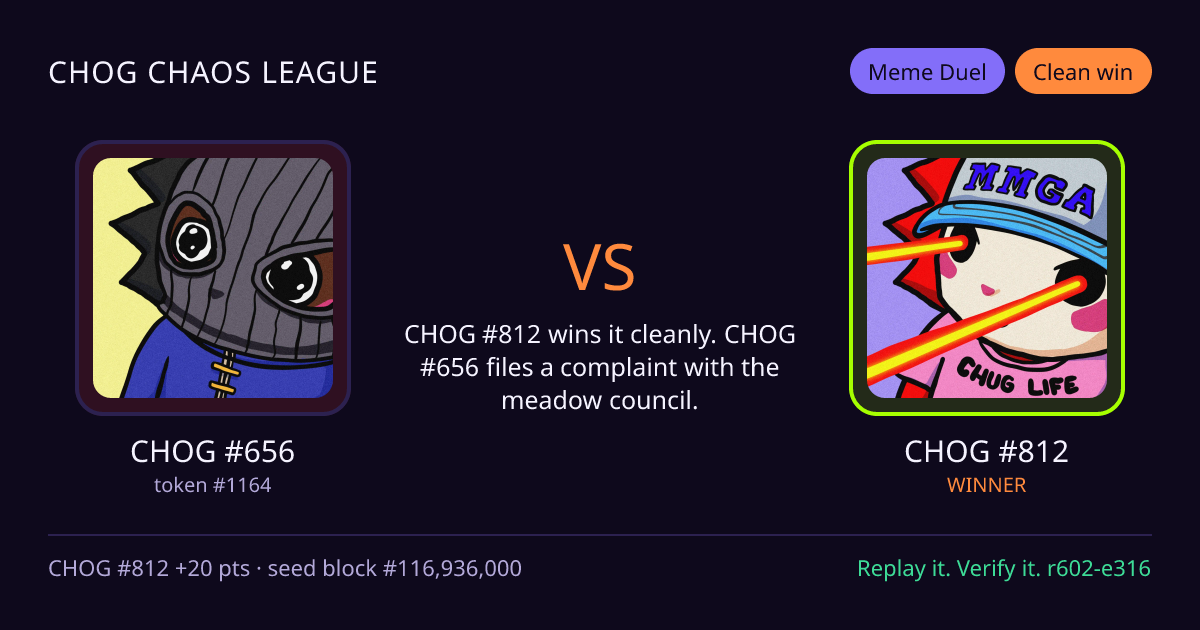 Highlight card: CHOG #656 versus CHOG #812