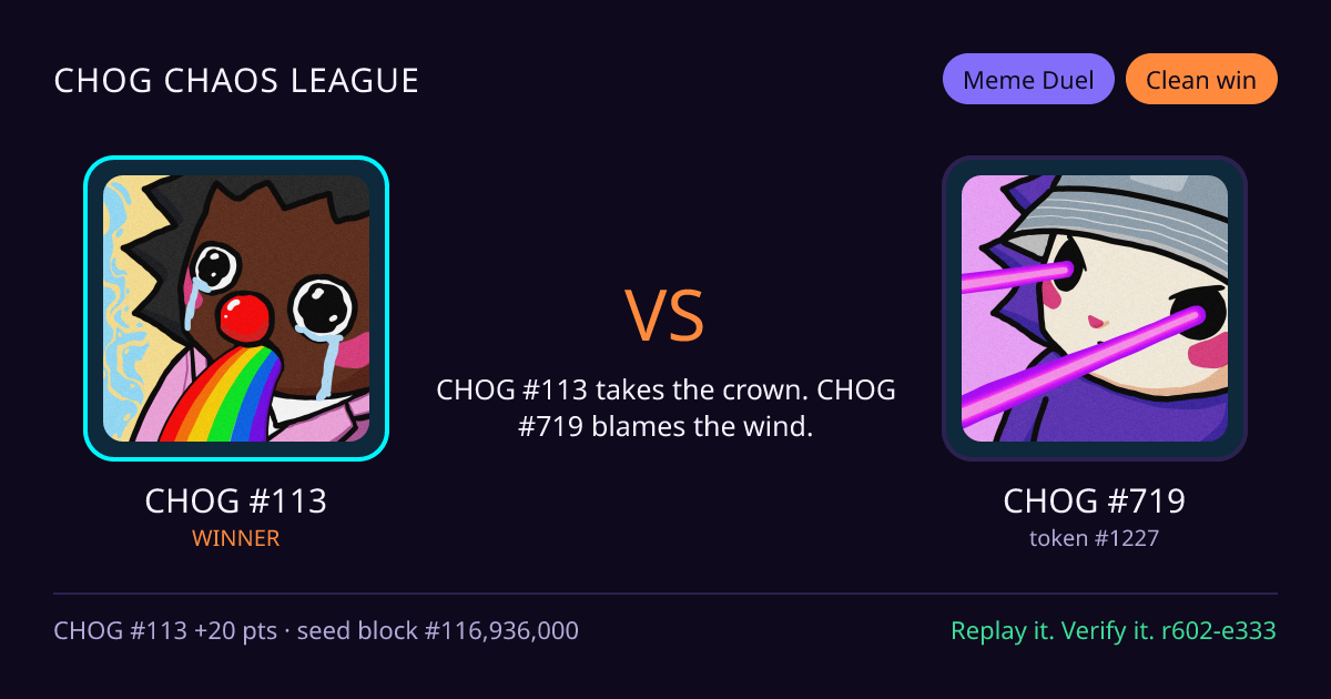 Highlight card: CHOG #113 versus CHOG #719