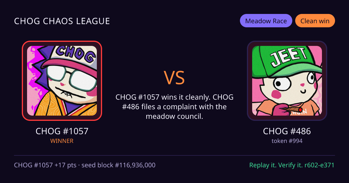 Highlight card: CHOG #1057 versus CHOG #486