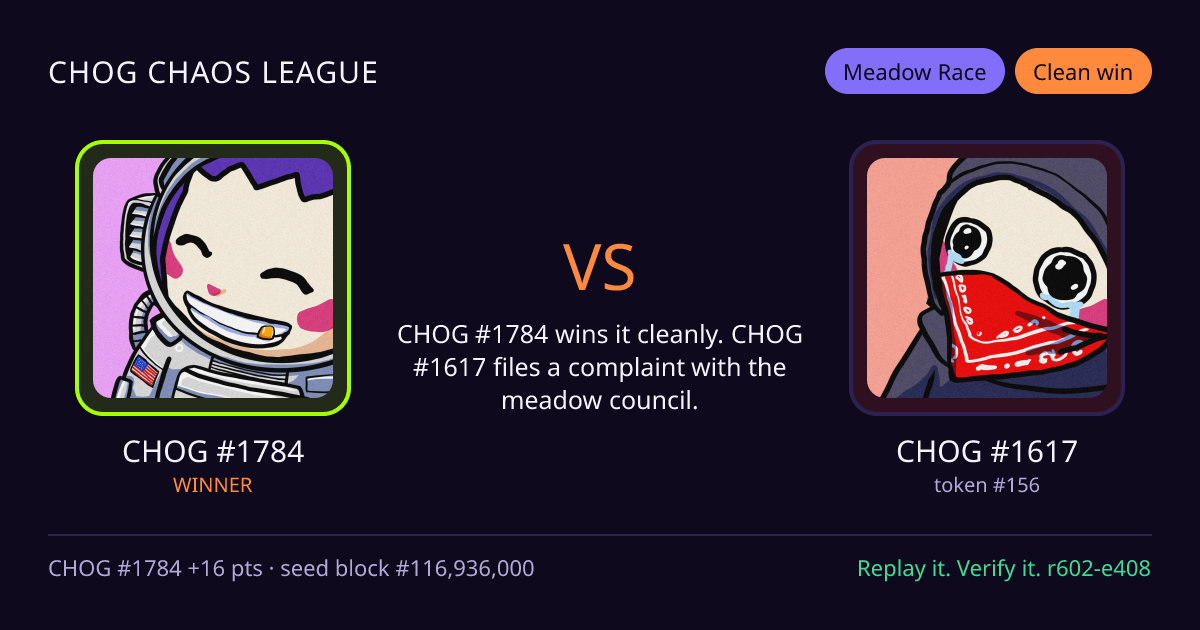 Highlight card: CHOG #1784 versus CHOG #1617