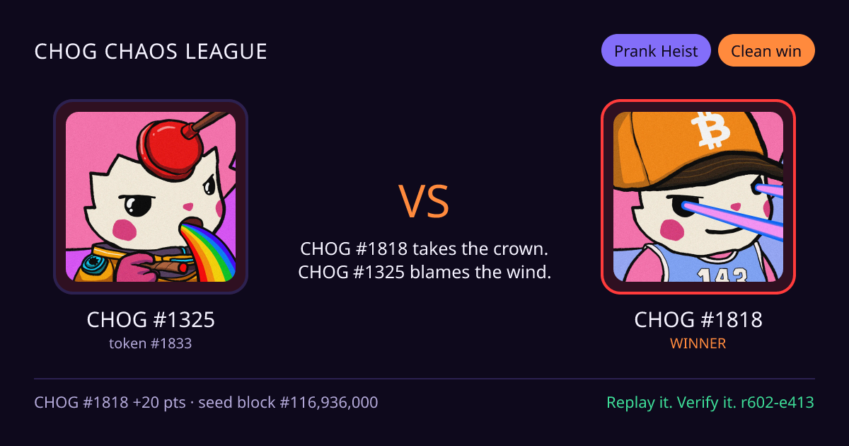 Highlight card: CHOG #1325 versus CHOG #1818
