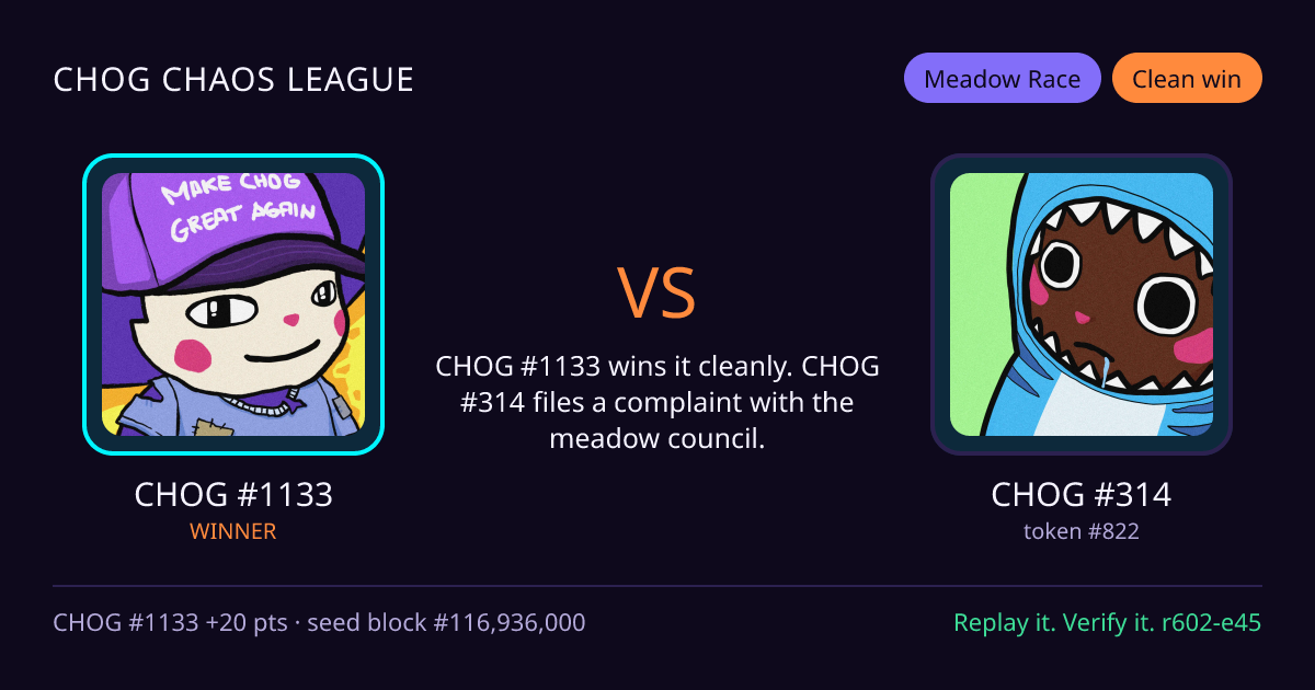 Highlight card: CHOG #1133 versus CHOG #314