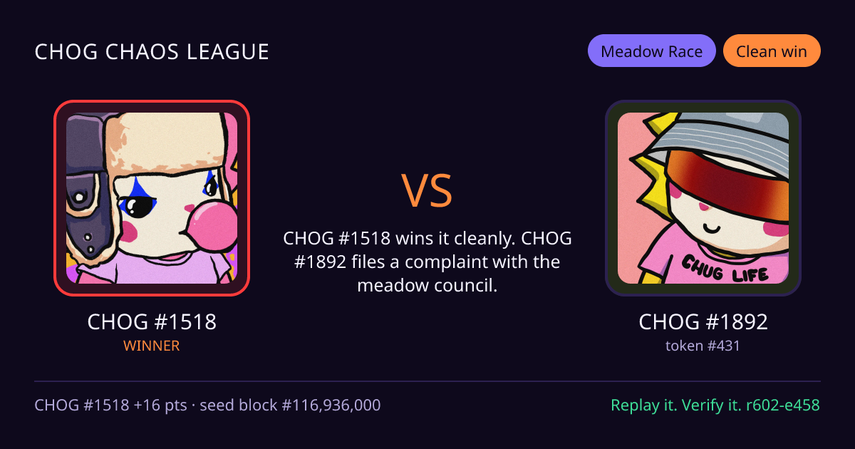 Highlight card: CHOG #1518 versus CHOG #1892