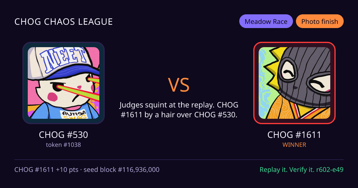 Highlight card: CHOG #530 versus CHOG #1611