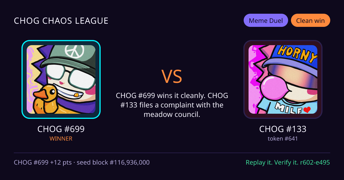 Highlight card: CHOG #699 versus CHOG #133