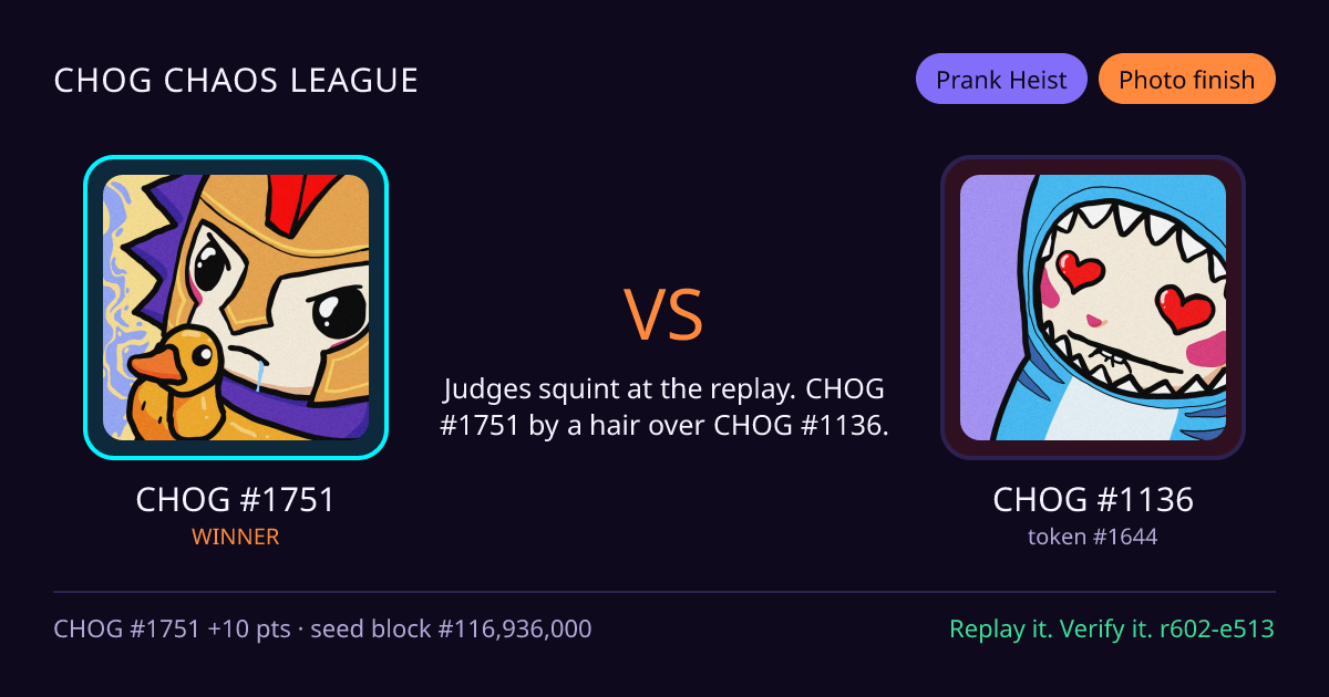 Highlight card: CHOG #1751 versus CHOG #1136