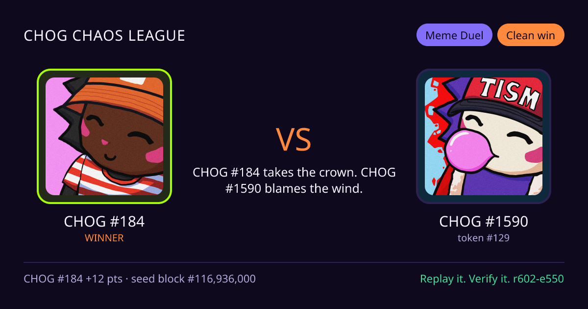Highlight card: CHOG #184 versus CHOG #1590