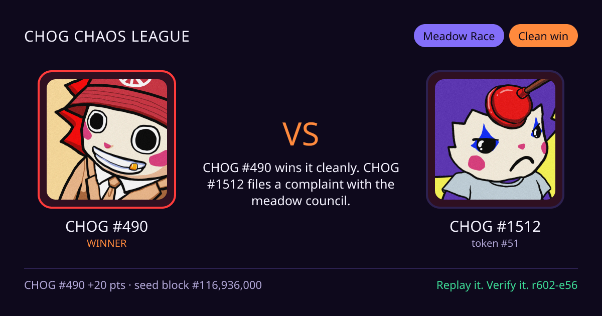 Highlight card: CHOG #490 versus CHOG #1512