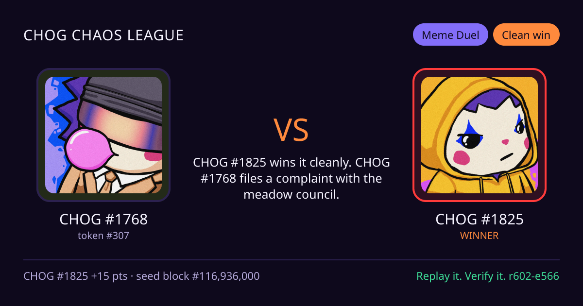 Highlight card: CHOG #1768 versus CHOG #1825