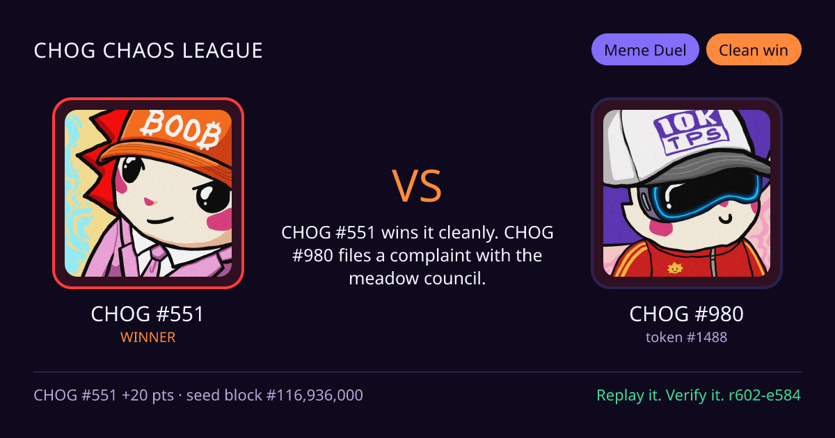 Highlight card: CHOG #551 versus CHOG #980