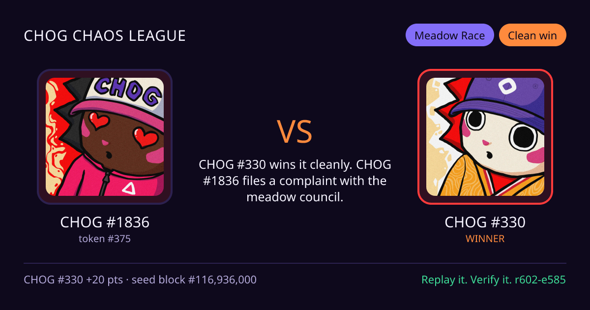Highlight card: CHOG #1836 versus CHOG #330
