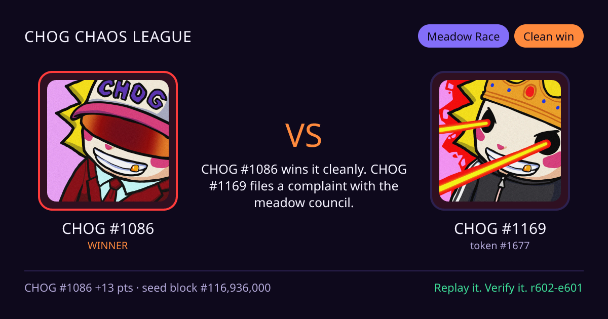 Highlight card: CHOG #1086 versus CHOG #1169