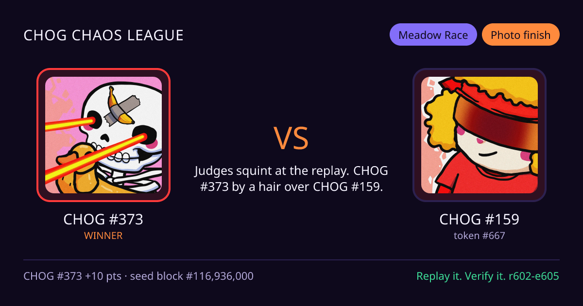 Highlight card: CHOG #373 versus CHOG #159