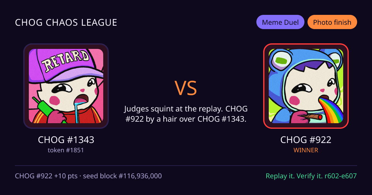 Highlight card: CHOG #1343 versus CHOG #922