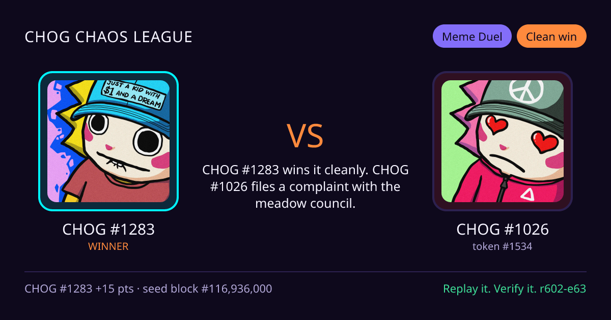 Highlight card: CHOG #1283 versus CHOG #1026