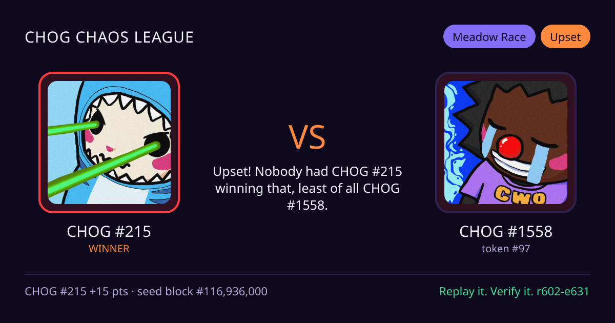 Highlight card: CHOG #215 versus CHOG #1558
