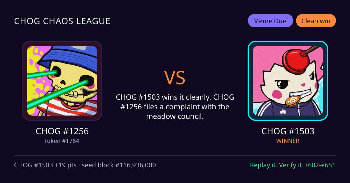 Highlight card: CHOG #1256 versus CHOG #1503