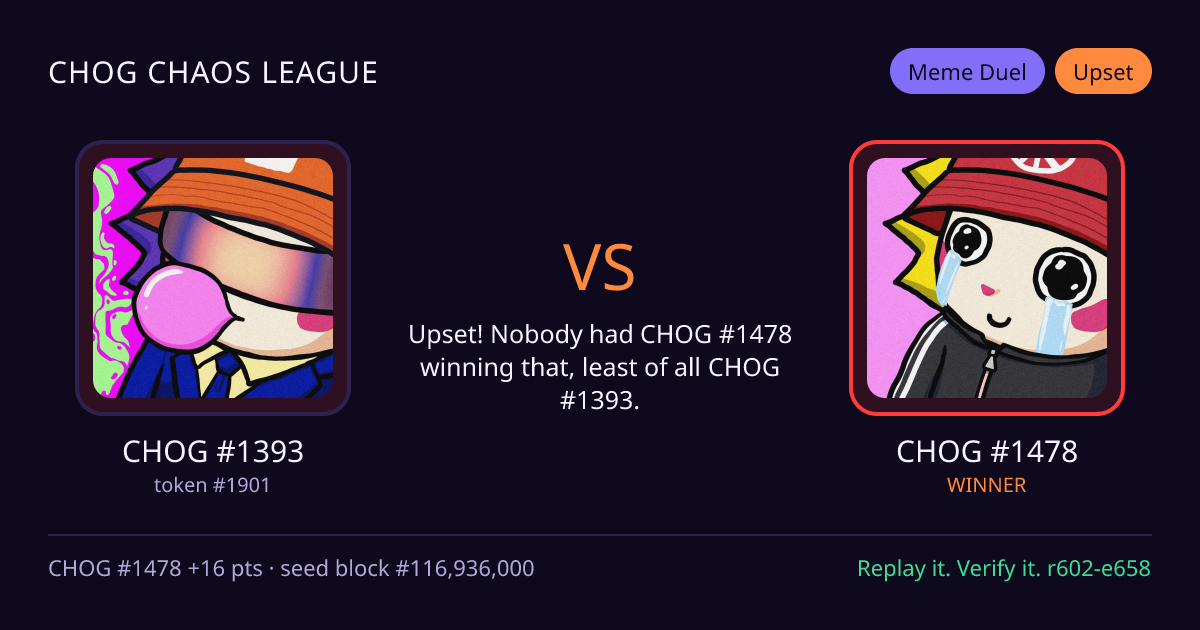 Highlight card: CHOG #1393 versus CHOG #1478