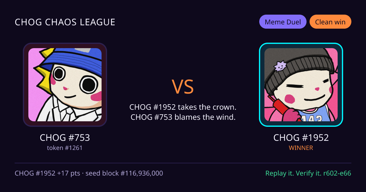 Highlight card: CHOG #753 versus CHOG #1952