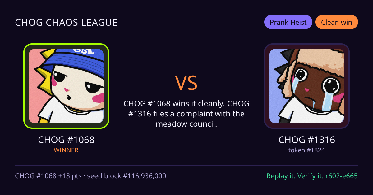Highlight card: CHOG #1068 versus CHOG #1316