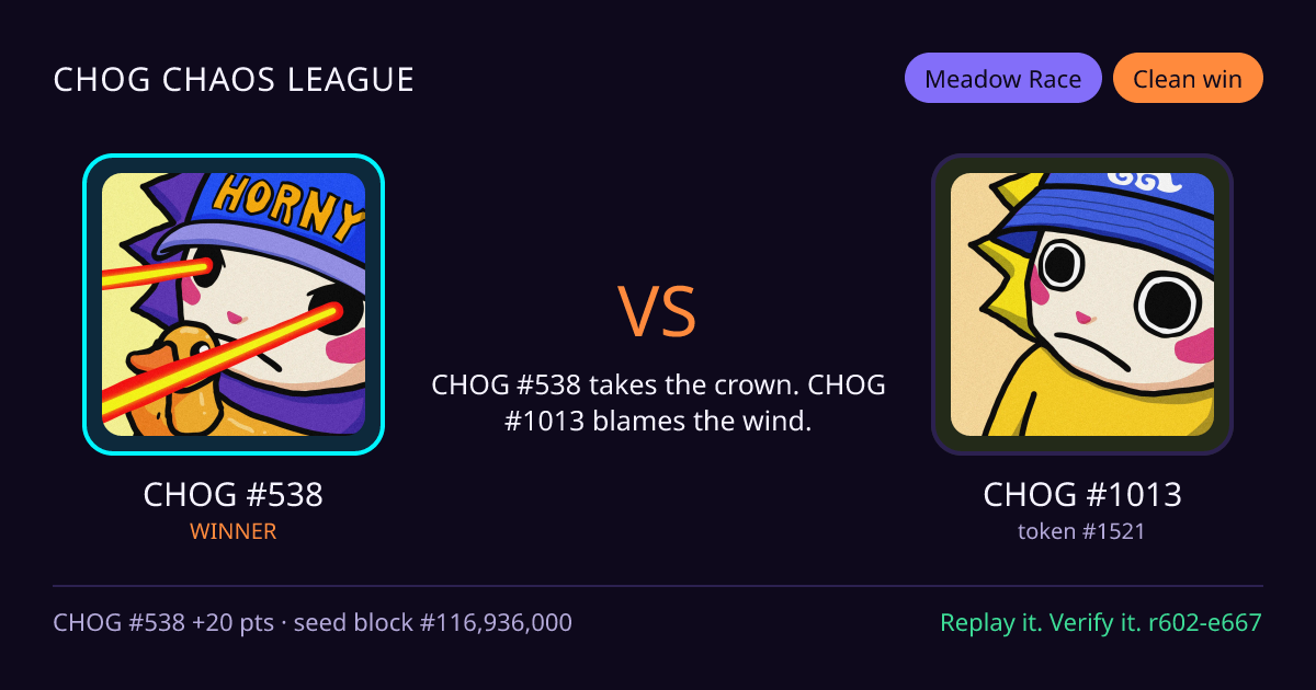 Highlight card: CHOG #538 versus CHOG #1013