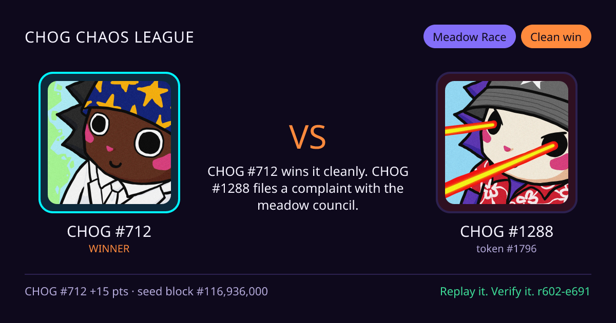 Highlight card: CHOG #712 versus CHOG #1288