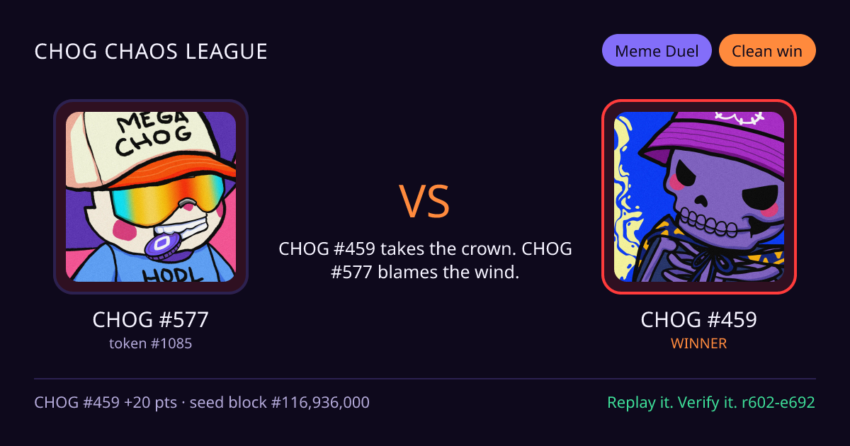 Highlight card: CHOG #577 versus CHOG #459