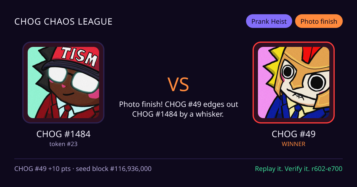 Highlight card: CHOG #1484 versus CHOG #49