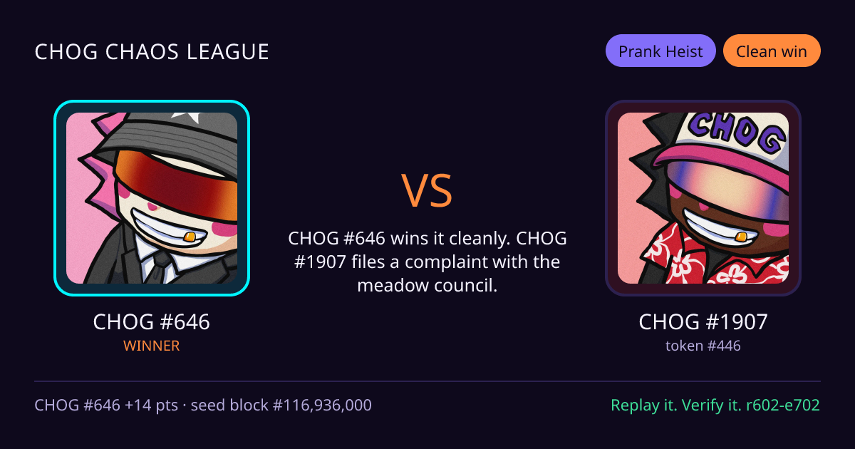 Highlight card: CHOG #646 versus CHOG #1907