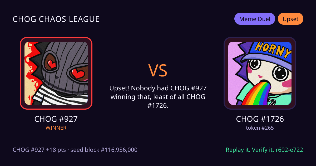 Highlight card: CHOG #927 versus CHOG #1726