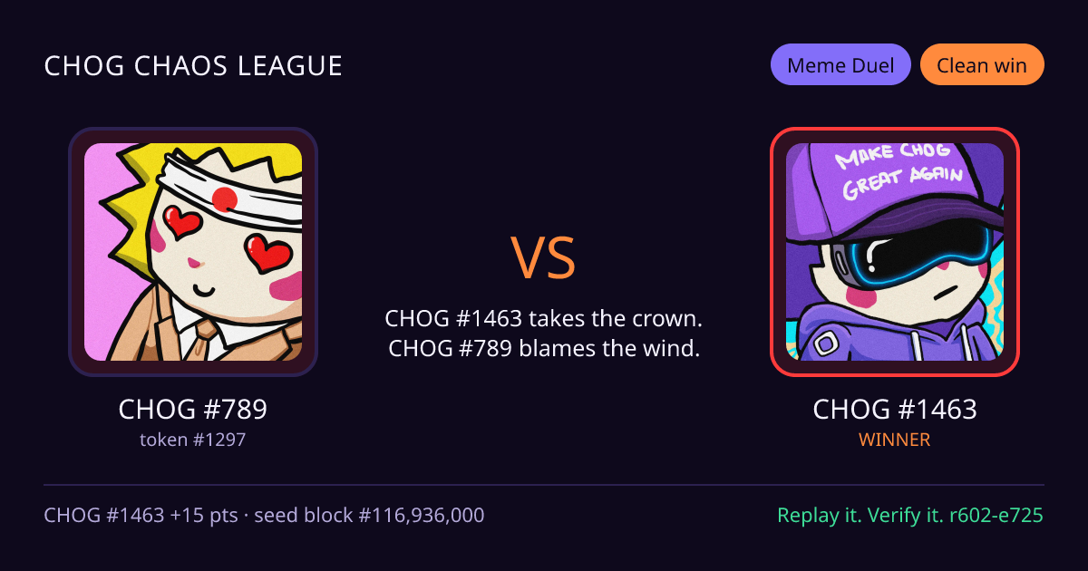 Highlight card: CHOG #789 versus CHOG #1463