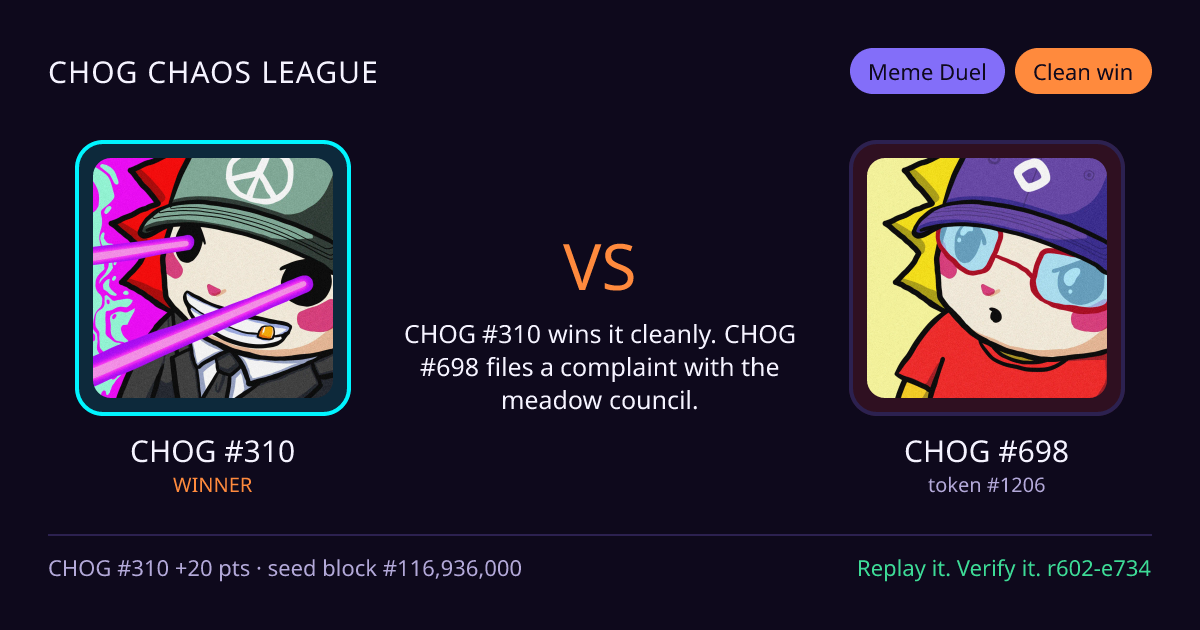 Highlight card: CHOG #310 versus CHOG #698