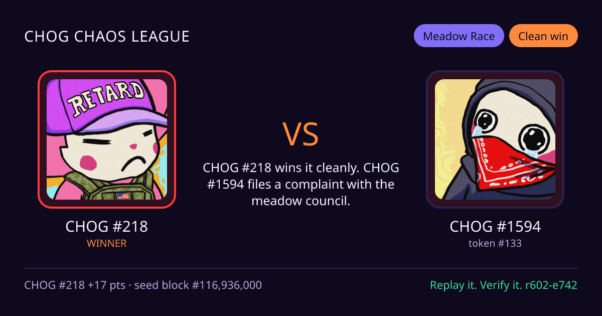 Highlight card: CHOG #218 versus CHOG #1594
