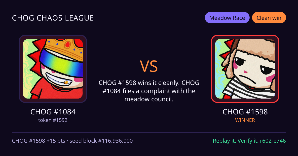 Highlight card: CHOG #1084 versus CHOG #1598