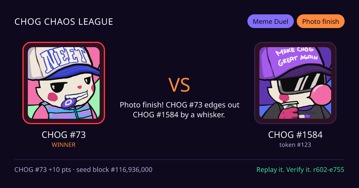 Highlight card: CHOG #73 versus CHOG #1584