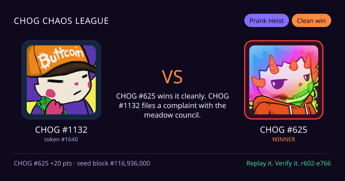 Highlight card: CHOG #1132 versus CHOG #625