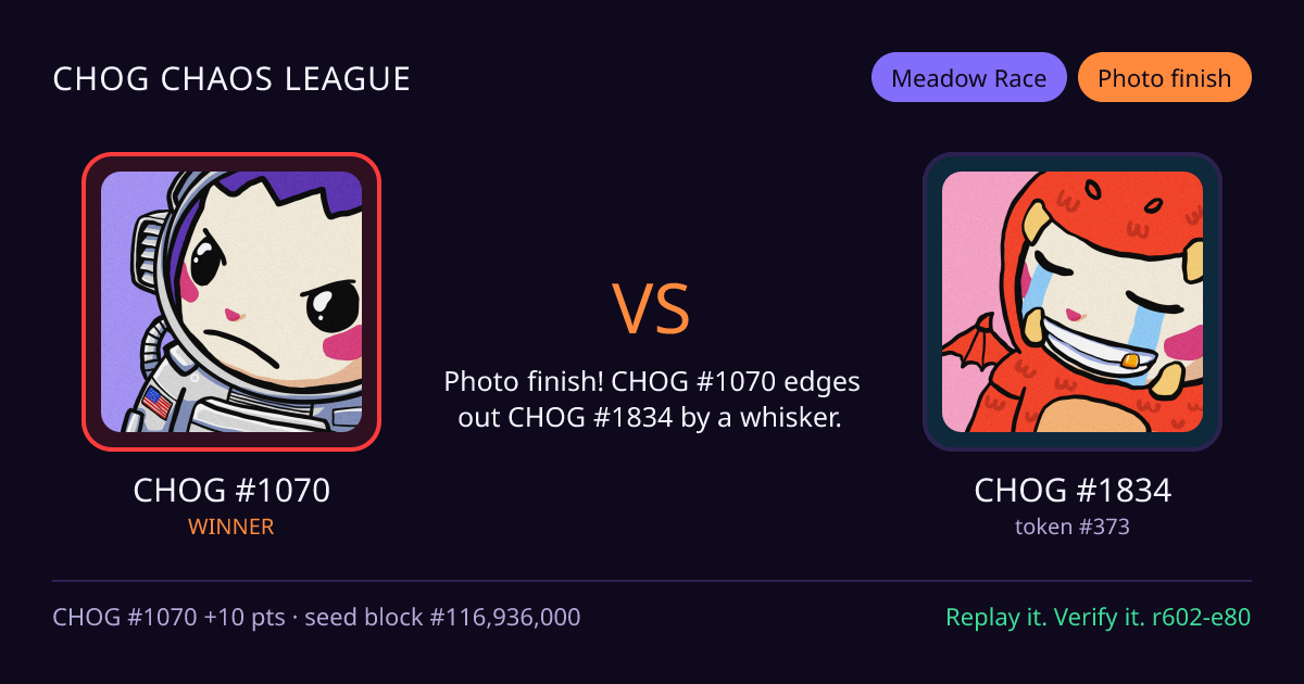 Highlight card: CHOG #1070 versus CHOG #1834