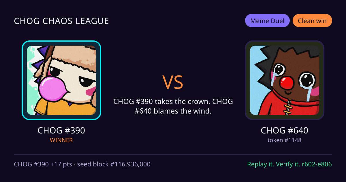 Highlight card: CHOG #390 versus CHOG #640