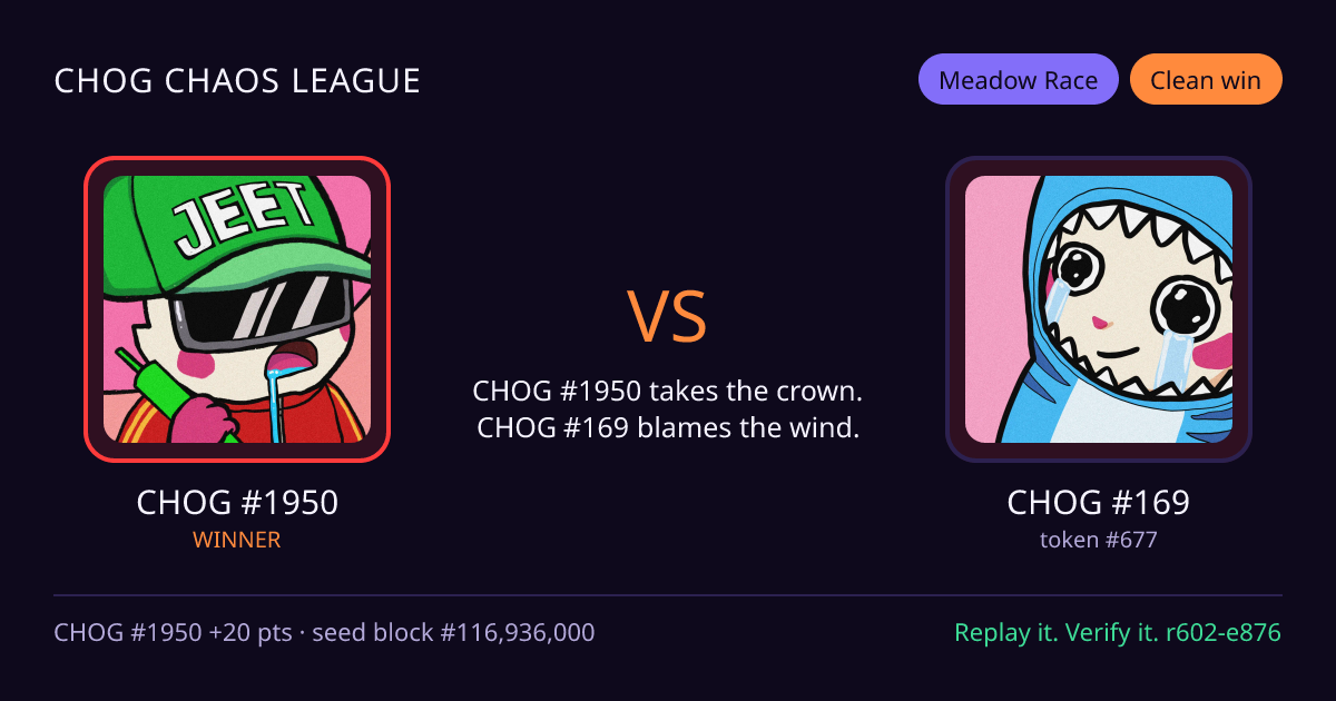 Highlight card: CHOG #1950 versus CHOG #169