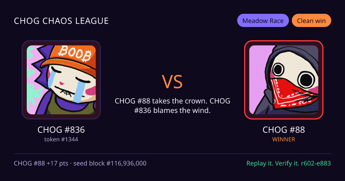 Highlight card: CHOG #836 versus CHOG #88