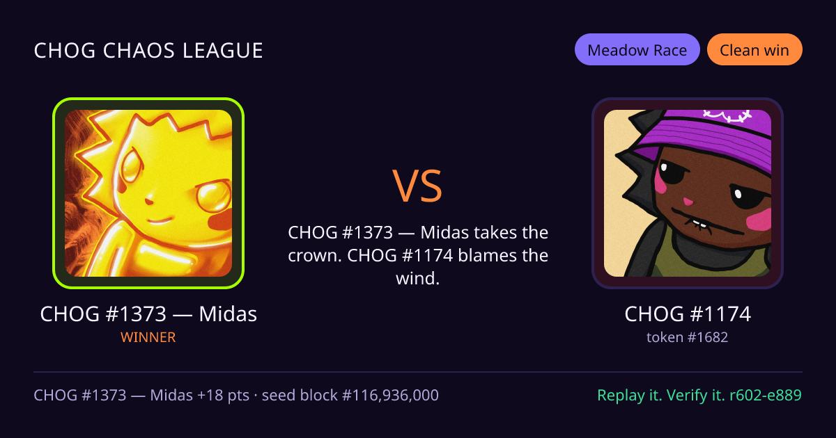 Highlight card: CHOG #1373 — Midas versus CHOG #1174