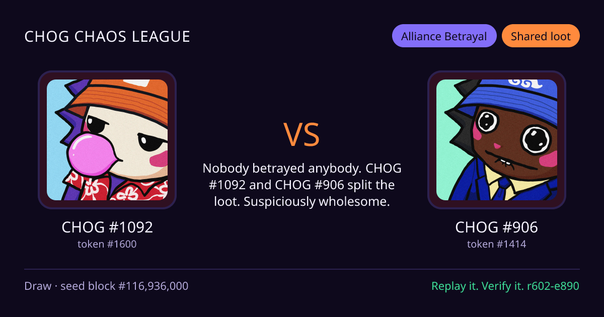 Highlight card: CHOG #1092 versus CHOG #906