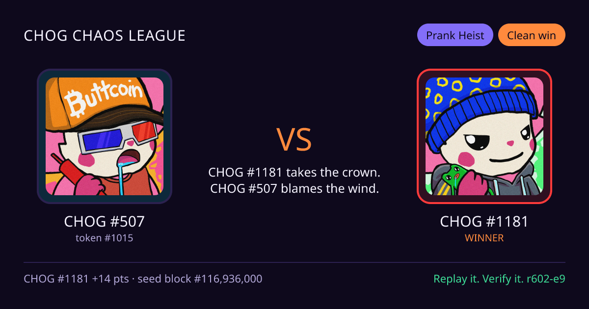 Highlight card: CHOG #507 versus CHOG #1181