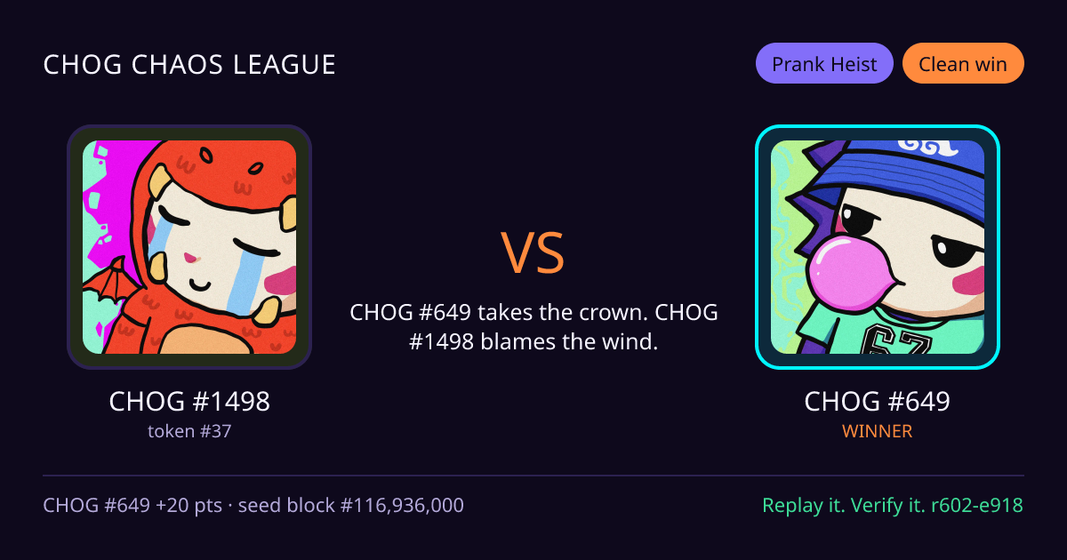 Highlight card: CHOG #1498 versus CHOG #649