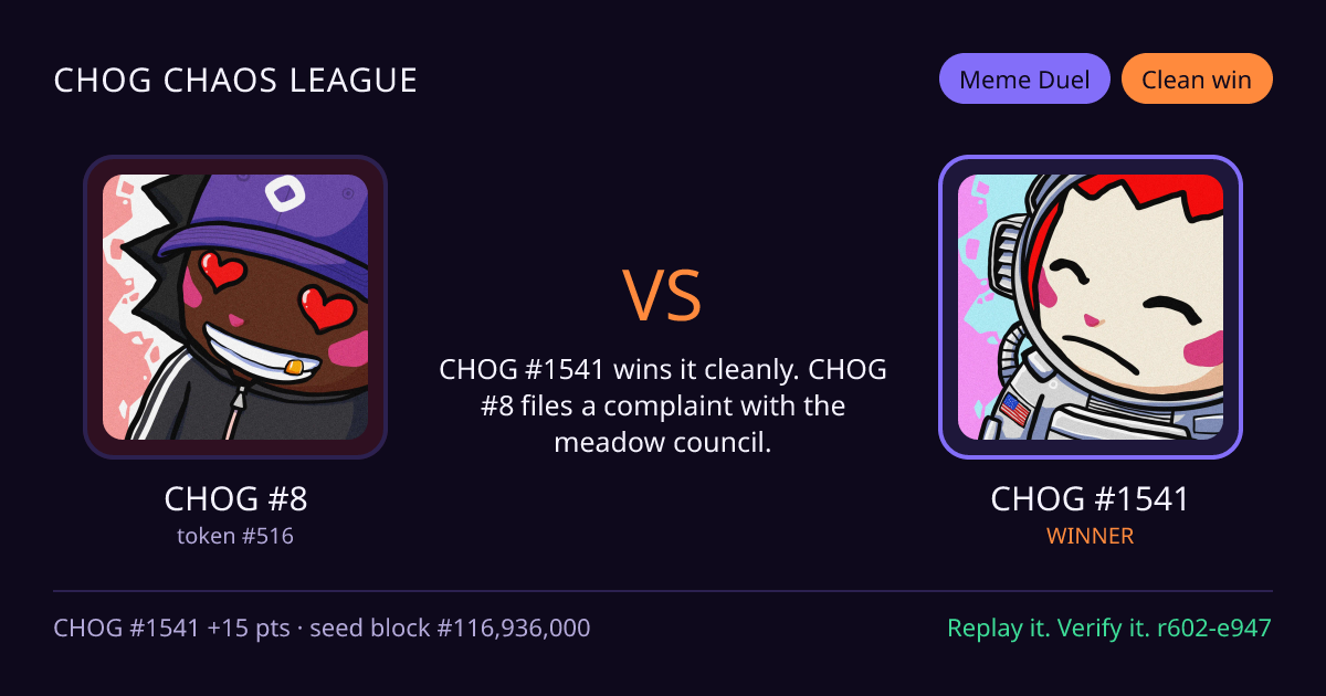 Highlight card: CHOG #8 versus CHOG #1541