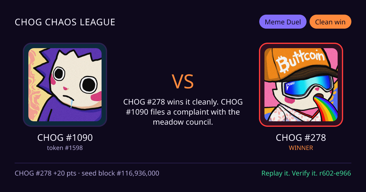 Highlight card: CHOG #1090 versus CHOG #278