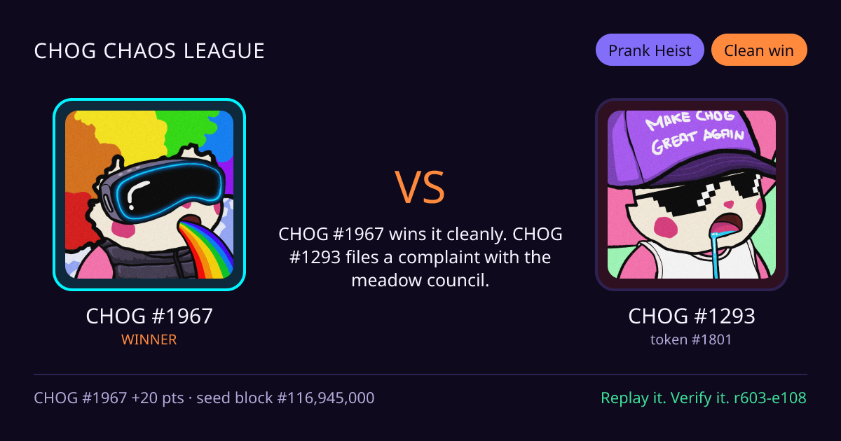 Highlight card: CHOG #1967 versus CHOG #1293
